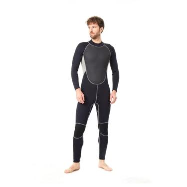 Imagem de Fitcue Roupa de mergulho masculina de neoprene de 3 mm, roupa molhada traseira com zíper frontal para surf, natação, mergulho, preto, M