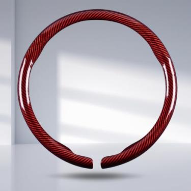 Imagem de Capa de volante de carro de fibra de carbono encaixável acessórios de volante envoltório 36,8-38 cm protetor antiderrapante com aderência universal, vermelho brilhante