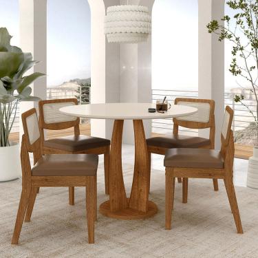 Imagem de Mesa Redonda Camogli 4 Cadeiras Sextavadas Freijó/off/c.caramelo - M.a