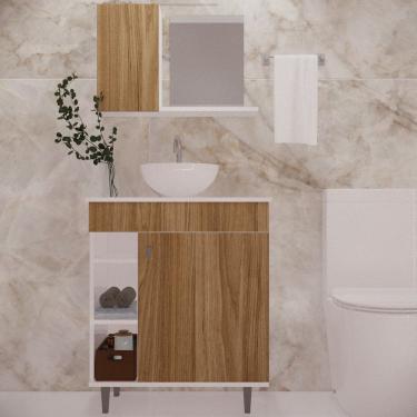 Imagem de Armário para Banheiro com Espelheira e Cuba Itália Marrom/Branco