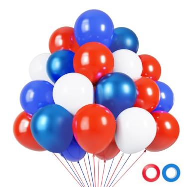 Imagem de Balões de látex vermelhos, brancos, azuis, 55 peças, vermelho, branco e azul, com fita vermelha e azul para festa de aniversário de super-herói, 4 de julho, Dia da Independência