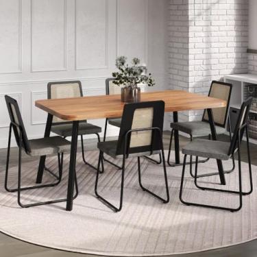 Imagem de Conjunto Sala de Jantar 6 Cadeiras Catânia Carraro Nogal e Preto