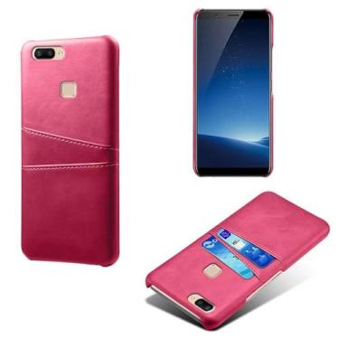 Imagem de Capas Compatível com VIVO X20,Caso de couro PU-Tampa de telefone a prova de choque com 2 slots de cartão,Proteção anti-impressão digital e anti-gota-Rose Red