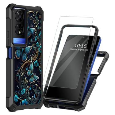 Imagem de Decahouy Capa para celular TCL 50 XE 5G & TCL 50 XE Nxtpaper 5G com protetor de tela, proteção total de silicone resistente, capa rígida de policarbonato à prova de choque, flor de borboleta roxa