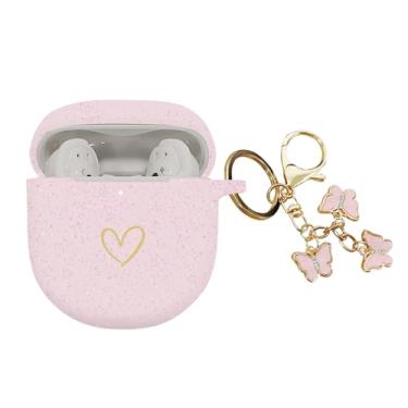 Imagem de AIIEKZ Compatível Com Fones De Ouvido Bose Quietcomfort Ii 2022, Capa Silicone Macio Estampa Coração Dourado Para Chaveiro Qc Borboleta Fofa Meninas E Mulheres (Ouro Rosa)