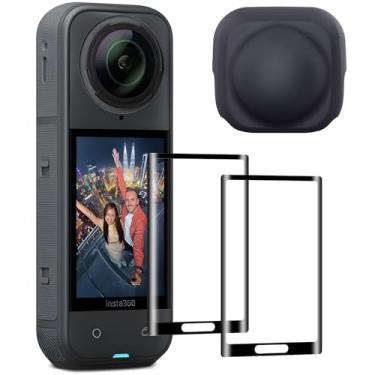 Imagem de TQLGY Acessórios 2 em 1 para Insta360 X5/X4, 2 peças de película protetora de tela LCD de vidro temperado + 1 capa de tampa de lente de silicone, Ultra HD, dureza 9H, resistente a arranhões