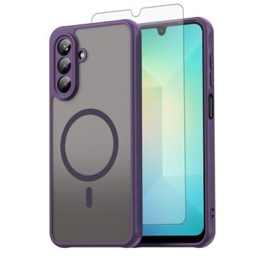 Imagem de Asuwish Capa de telefone para Samsung Galaxy A26 5G, compatível com Magsafe Magnetic, translúcido fosco antiimpressão digital, capa protetora à prova de quedas de grau militar A 26 26A LTE roxo