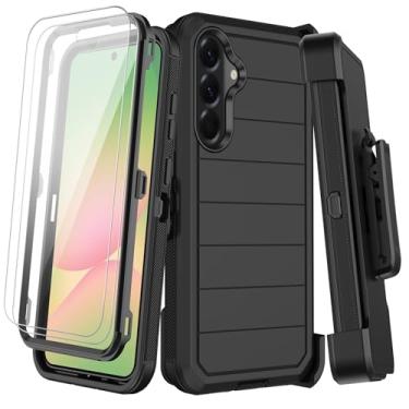 Imagem de KECAI Capa para Samsung Galaxy A56 5G com clipe de cinto, 2 protetores de tela e suporte, proteção contra quedas à prova de choque resistente à prova de choque capa de telefone de corpo inteiro
