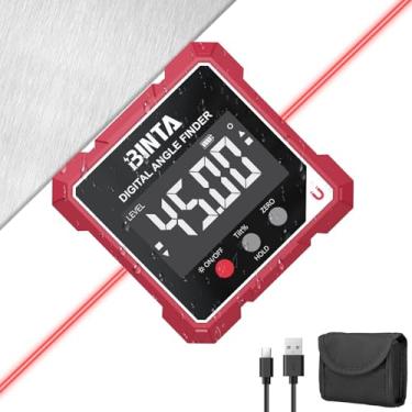 Imagem de BINTA Medidor de ângulo digital magnético de 4 lados com laser de eixo duplo IP54 nível de inclinômetro à prova d'água, ferramenta de localização portátil recarregável para construção de marcenaria e