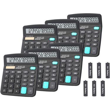 Imagem de Calculadora de mesa portátil de 12 dígitos com dupla potência, tela LCD grande, botão grande e sensível — pacote com 6