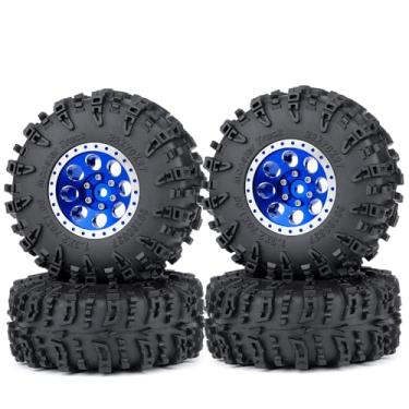 Imagem de MORLORDY 4Pcs 1.3" Wheels Tires Set for 1/24 Axial SCX24 Gladiator Deadbolt Bronco C10 JLU and 1/18 TRX4M RC Crawler Car Upgrade Parts (Blue)