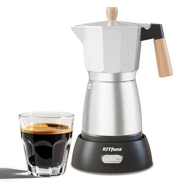Imagem de KITfanz - Cafeteira elétrica de café expresso, cafeteira italiana, cafeteira elétrica, cafeteira cubana, cafeteiras elétricas portáteis com base removível, 3 ou 6 chávenas (prata)