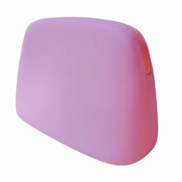 Imagem de Gudahower Bolsa de maquiagem de silicone macia e pode ser enrolada e dobrada para armazenar cosméticos e produtos de higiene pessoal durante a viagem, fecho de zíper para homens e mulheres, rosa, As