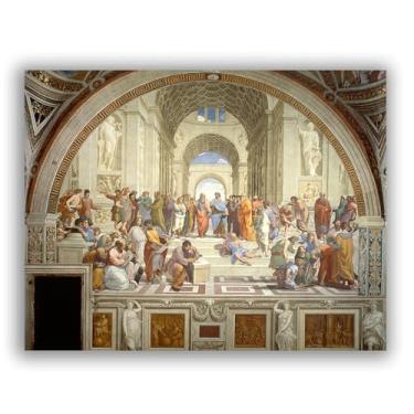 Imagem de LXURY Can Be Hung Famous Painting-With Black Framed-The School of Athens - Impressões em tela - Reproduções em tela - Imagem de arte de parede para decoração de casa 60 x 78 cm moldura preta