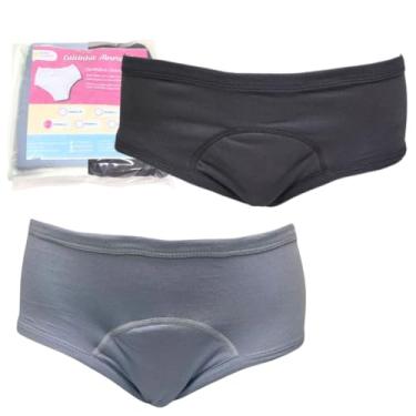 Imagem de kit 2un Calcinha Geriatrica Protetora Incontinência Urinaria Absorvente Algodão Segura Escapes Urina Preto Cinza Segura xixi Noturno Diurno Reutilizável (M)