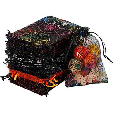 Imagem de Halloween Organza Bags, WenTao Black Spider Web Favor Gift Bags with Drawstring, 4 x 6 inches Jewelry Gift Bags for Christmas, Halloween, Festival, Pouches Candy Mesh Pouches