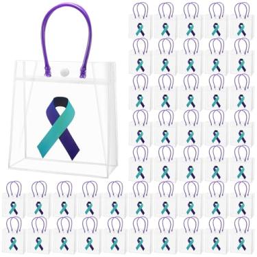 Imagem de Silkfly 50 unidades de sacolas de presente de conscientização sobre prevenção de suicídio a granel com alça azul-petróleo e roxo PVC para lembrancinhas de festa com botão reutilizáveis, item de