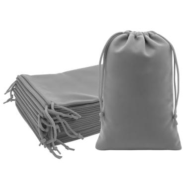 Imagem de Mandala Crafts Sacos de veludo cinza com cordão 20 x 25 – 15 bolsas grandes de veludo com cordão a granel para lembrancinhas de festa e casamento, embrulho de presente, embalagem e sacolas de joias