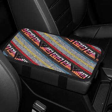 Imagem de wuyaoyao Capa de console central de carro, capa de apoio de braço boho de 30 cm × 17 cm, almofada de caixa de apoio de braço estilo étnico, capa de console intermediária respirável, protetor de
