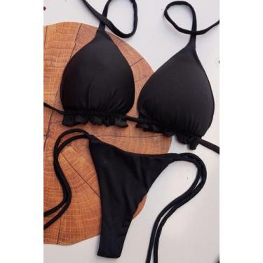 Imagem de BIQUINI cortininha COM BOJO PRETO P - SOL BEACH