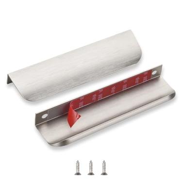 Imagem de sunlithor Puxadores de dedo de borda para armários, descasque e cole na gaveta da cozinha, invisível, autoadesivo, sem broca, pacote com 10 puxadores de níquel escovado, 15 cm, fácil instalação