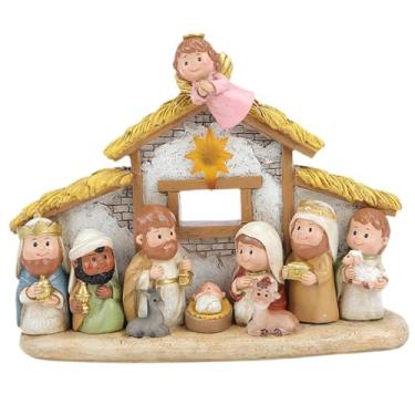 Imagem de KiBcsLic Conjunto de Decoração de Presépio de Natal em Miniatura com Luz, Decoração de Mesa Interna, Escultura de Natal 8 X 3 X