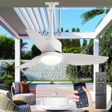 Imagem de Depuley Ventilador de teto com luz externa: controle remoto de aplicativo de nogueira branca para pátio interno e fazenda - Ventiladores de gazebo com plugue de 106 cm com luzes à prova d'água - 6