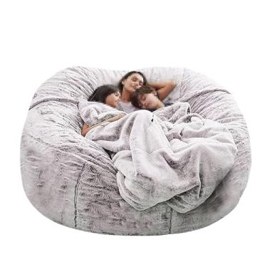 Imagem de Capa de sofá tipo pufe lavável, capa para cadeira, cama e sofá grandes, espreguiçadeira de pele sintética para sala de estar, decoração (sem enchimento)(Snow Brown,7ft)