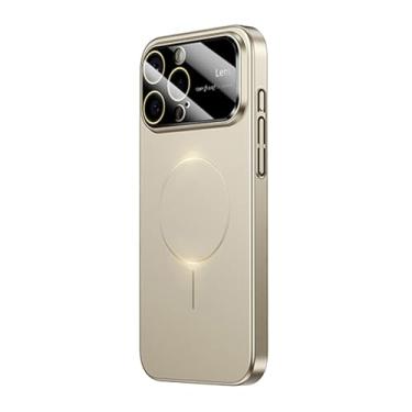 Imagem de Omio Capa magnética para iPhone 15 Pro Max compatível com MagSafe, protetor de lente de câmera de vidro embutido, visor de logotipo de janela grande, proteção contra quedas de grau militar, capa fosca
