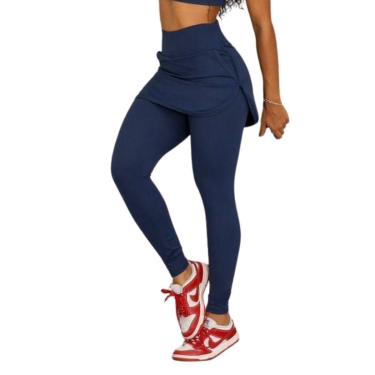 Imagem de Legging Blackout FMF Com Saia e Bolso Moda Fitness Cintura Alta Marinho-Feminino