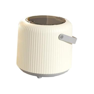 Imagem de Generic Lixeira de mesa, cesto de lixo portátil pequeno com alça, lixeira com tampa para penteadeira, mesa de escritório, balcão de banheiro, Creme