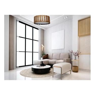 Imagem de Luminária de teto de madeira ripado, plafon de sobrepor redondo para sala de estar, sala de jantar, corredor (Freijó, 30 cm)