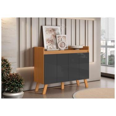 Imagem de Aparador Buffet Moderno 4 Portas Aramóveis Lis, Cinamomo e Grafite