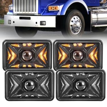 Imagem de MAYELLO 4 peças de faróis de LED 10 x 15 cm aprovados pelo DOT com luz de seta âmbar DRL H4651 H4652 H4656 H4666 H6545 compatível com Peterbilt Kenworth Freightliner