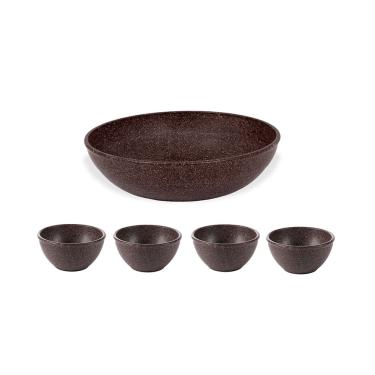 Imagem de Tigela Cumbuca Jogo Sobremesa Saladeira ECO Marrom Imbuia 5un