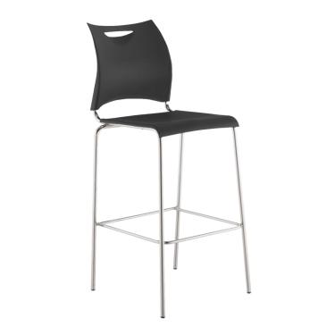 Imagem de Banqueta One Alta Cromada com Assento e Encosto em Polipropileno Preto Roal