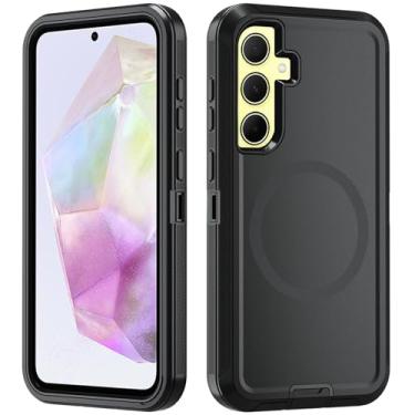 Imagem de Asuwish Capa de celular para Samsung Galaxy A35 5G com protetor de tela de vidro temperado Capa magnética híbrida à prova de choque à prova de quedas acessórios resistentes A 35 35A A355G mulheres
