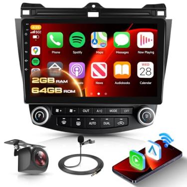 Imagem de Rádio estéreo para carro 2 + 64 G para Honda Accord 2003 2004 2005 2006 2007 com carro sem fio/Android Auto, 10,1 polegadas, Android 2,5D, tela sensível ao toque, GPS, Bluetooth, WiFi, USB, FM, SWC