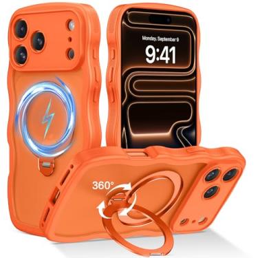 Imagem de GUAGUA Capa para iPhone 17 Pro Max com suporte magnético giratório 360 [compatível com Magsafe] [proteção de nível militar] à prova de choque fofa onda fosca para iPhone 17 Pro Max 6,9 polegadas