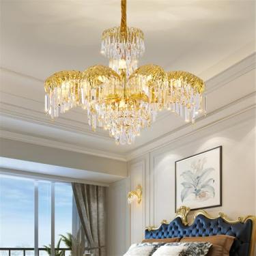 Imagem de Lustre de Cristal de Luxo Europeu LED Criatividade Americana Ouro Sala de Estar Restaurante Quarto Hotel Villa Duplex Construção Lâmpada Pendente (B 6 luzes)