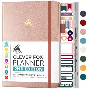 Imagem de Clever Fox Planner 2ª edição datada de janeiro de 2026 a janeiro de 2027 – Planejador de definição de objetivos semanal e mensal colorido, rastreadores de hábitos, organizador de gerenciamento de