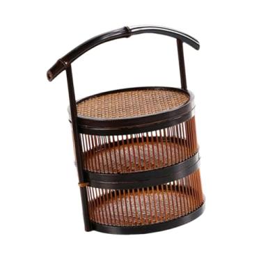 Imagem de Ｂｅｓｇａ Cesta de bambu trançada para presente, decoração, cesta de portátil feita à mão, recipiente para armazenamento de alimentos, lanches de, Dupla Camada