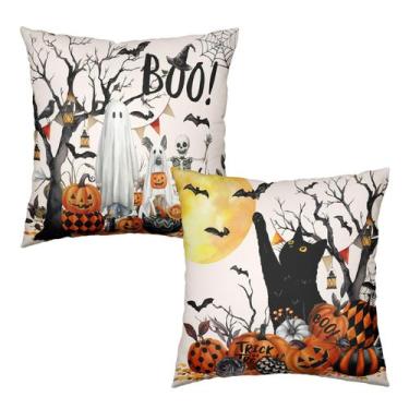 Imagem de Capas de travesseiro Wnoesat Halloween Outdoor 60x60cm Black Cat Set 2