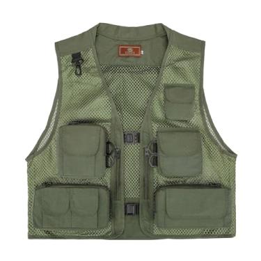 Imagem de Colete De Pesca Verão, Colete De Homem Leve Oco Fino Multibolsos Em Malha Respirável, Casaco Trabalho E Safari Para Uso Externo, Para Fotografia E Trabalho(Military green,3XL)