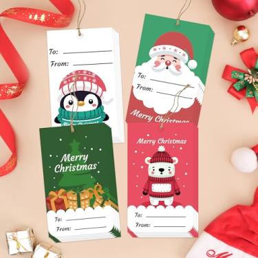 Imagem de Cazhes Etiquetas de presente de papel Merry Christmas, 40 peças, etiqueta de nome de Papai Noel com cordão para sacolas de presentes, embalagem de presentes de férias de inverno para suprimentos de