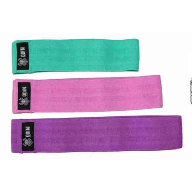 Imagem de Kit de Faixas Elásticas para Exercício, 3 Peças, Hip Resistance Bands, Azul, Rosa e Roxo, 76x8cm, Material de Poliéster Algodão e Látex, para Treino Funcional e Fortalecimento Muscular