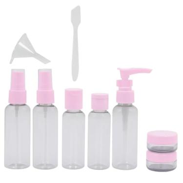 Imagem de Kit Frascos Viagem 10 Peças Frascos 40-60m Com Válvula Pump Spray Tampa Flip Top E Disk Top Espátula Nécessaire