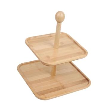 Imagem de Baoblaze Suporte de madeira para cupcakes com bandejas de vários andares, decoração rústica, porta-, expositor de mesa de sobremesas, suportes de, Quadrado