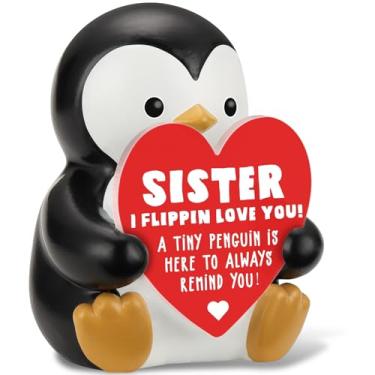 Imagem de Presentes de aniversário de Natal para irmãs de irmãs, ideias positivas de mini pinguim de resina, I Love You Bestie Soul Sister Emotional Cute Decor AEE10