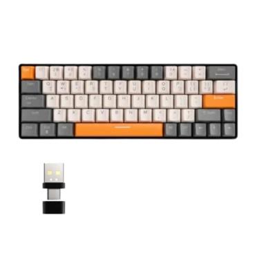 Imagem de Teclado Mecânico Gamer Sem Fio K68 Bluetooth 5.0/2.4GHz – Compacto 60% com 68 Teclas, Switch Mecânico Azul, Para jogos, Receptor USB-C 2 em 1, Ideal para Jogos e Escritório